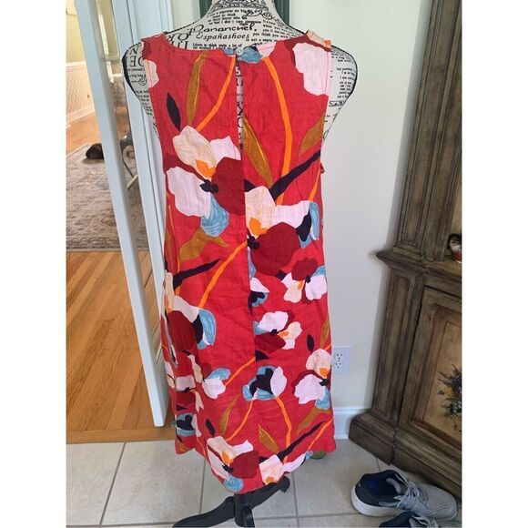 Sigrid Olsen Women's Large 100% Linen Dress Sleeveless Red Floral - Picture 11 of 12